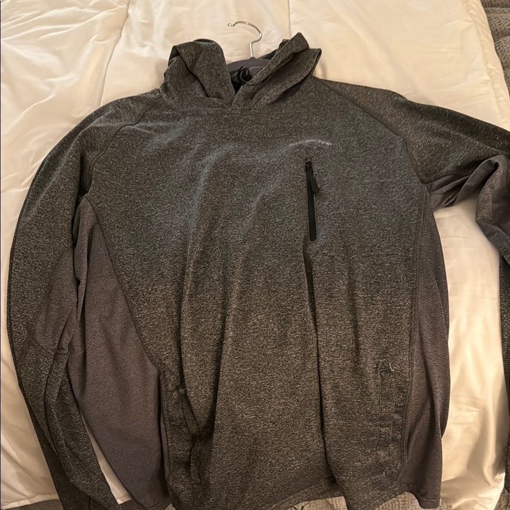 Gray Hooded Sweatshirt with Zipper Pocket